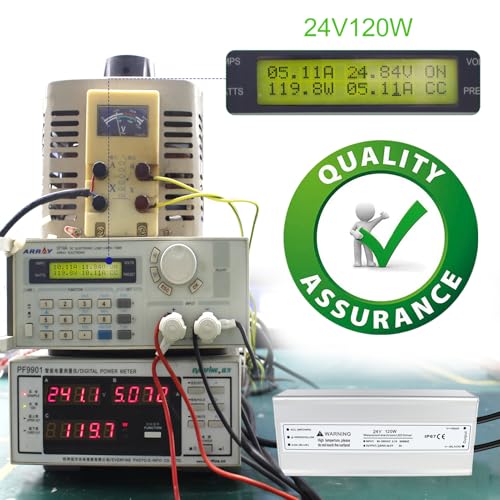 Image of LightingWill LED Driver 120 Watts Waterproof IP67 Power Supply Transformer, 90-265V AC to 24V DC Low Voltage Output, Adapter with 3-Prong Plug 3.3 Feet Cable for Outdoor Use, Computer Project