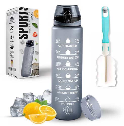 K-MART 1L Sports Water Bottle, BPA-Free, Grey