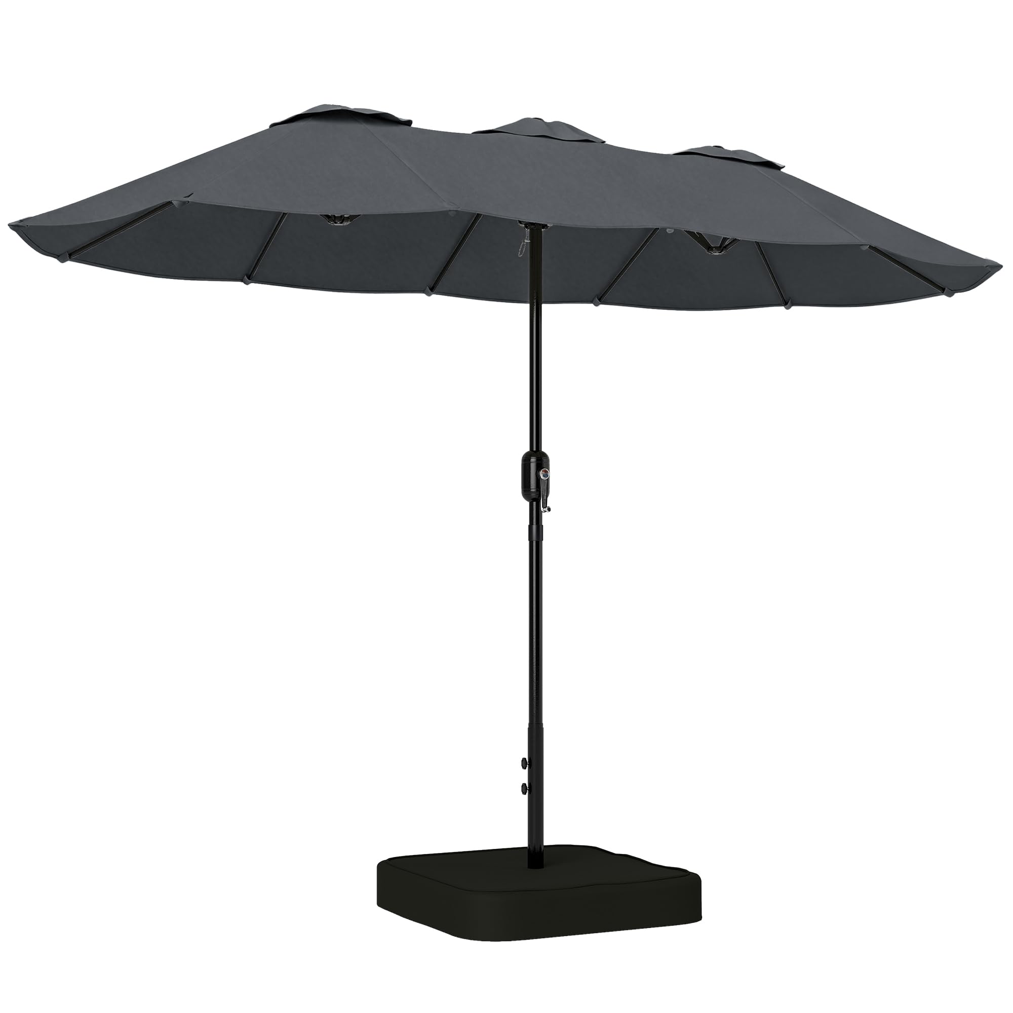 Outsunny Parasol de jardin double 3 x 1,5 m avec base en croix, sacs de sable, parasol d'extérieur rectangulaire avec manivelle, 12 lames, UV 50+, pour terrasse et balcon