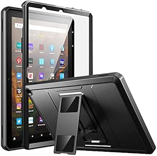 MoKo Case Fits All-New Kindle Fire HD 10 & 10 Plus tablet (11th generation, 2021 release) 10.1", Full Body Rugged Hands-free Viewing Stand Back Cover with Screen Protector, Black