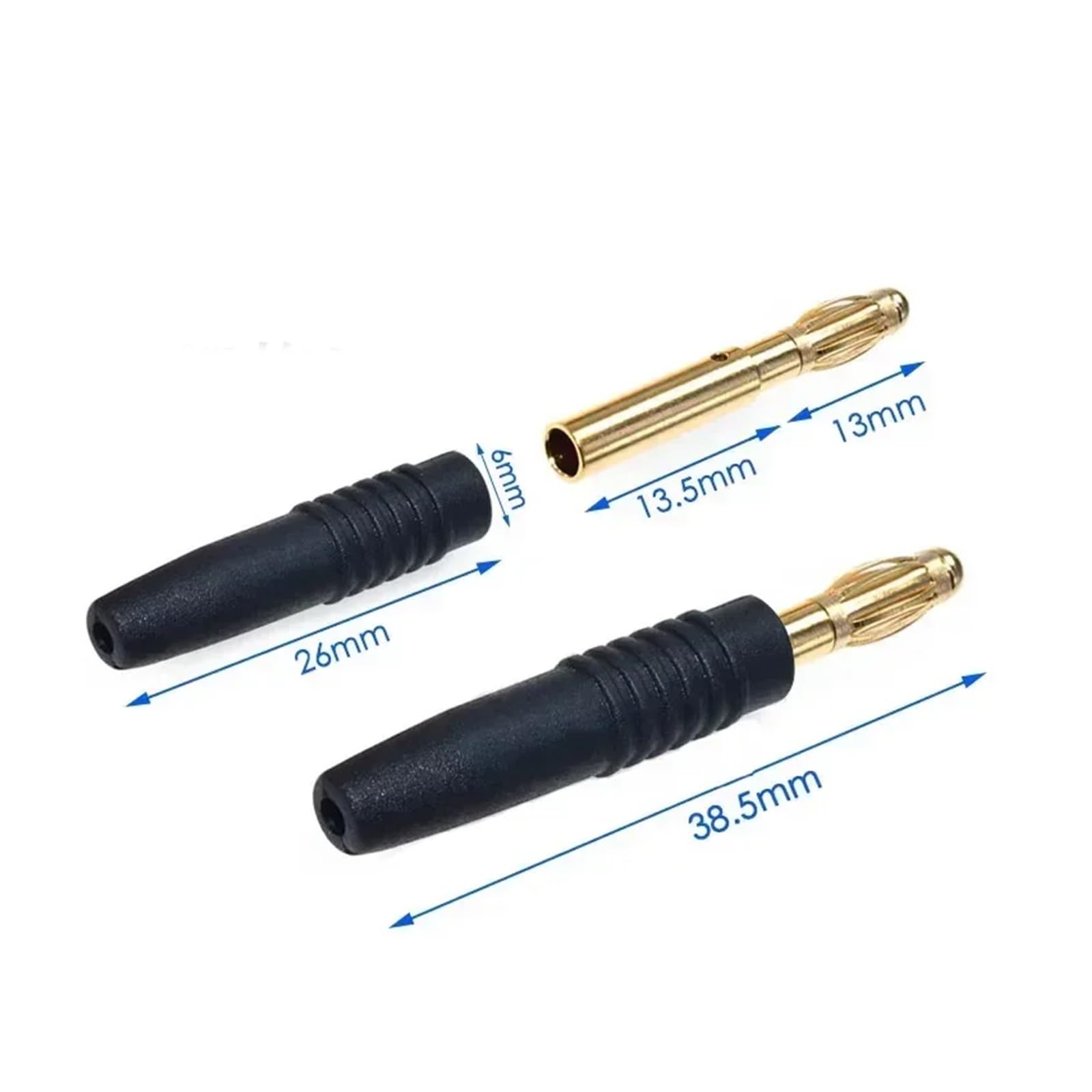 Lot de 4/10/20 fiches mâles plaquées or de 2 mm pour haut-parleur HiFi - Connecteur banane HCHDTDT (5 rouges, 5 noirs)