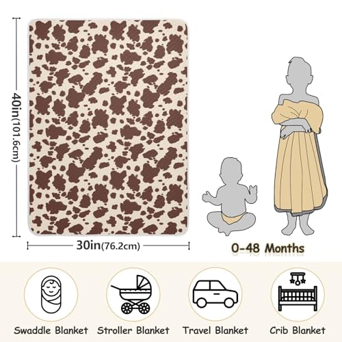 Image of Baby Blankets for Baby Boy or Girl Soft Crib Receiving Blanket for Infant Toddler Kid Crib Bedding 30X40in Cow Print
