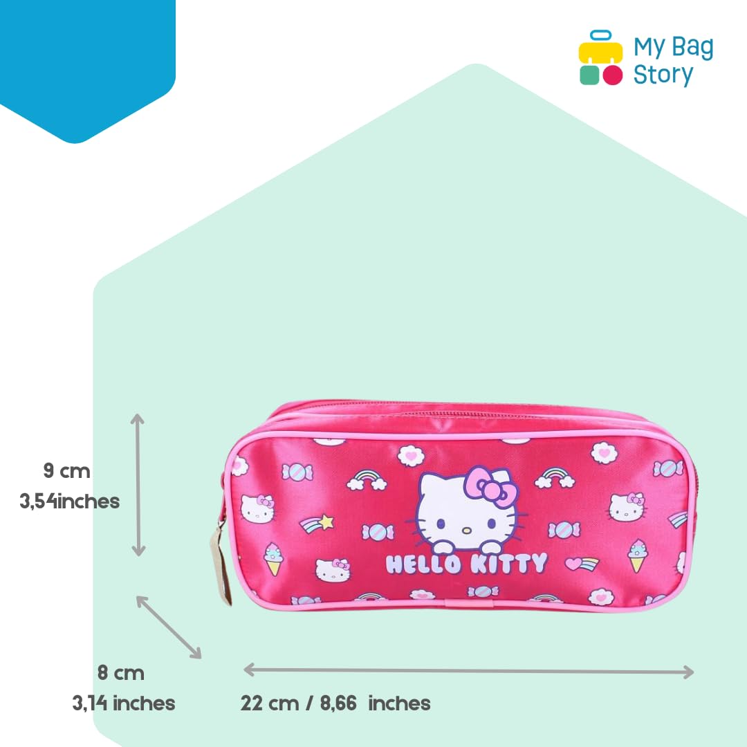 mybagstory Hello Kitty Pink Pencil Case 22 x 9 x 8 cm | Kawaii Girl's School Pencil Case | Zip Closure | Official Sanrio Design | Back to Primary Kindergarten Accessory, Hello Kitty - Pink, Classic - Image 2