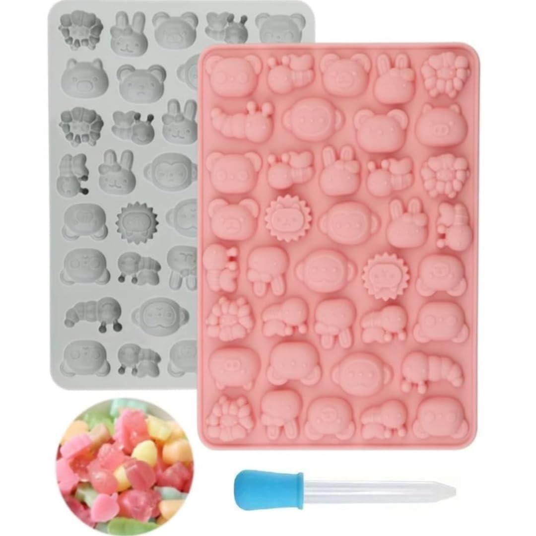 Animal Gummy Mould & 1 Dropper Silicone Chocolate Molds Jelly Candy Molds Sheep Rabbit Shape Cute Pet Fondant Chocolate Resin Clay Candle Silicone Molds for Baking Home Baking-image-7