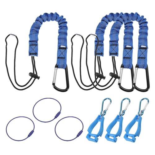Image of MECCANIXITY Retractable Tool Lanyard 2ft with Aluminum Buckle and Adjustable Loop End, Included Glove Clamps and Keychains, Fall Protection Tools Leash for Hand Tools, Blue 3 Pack