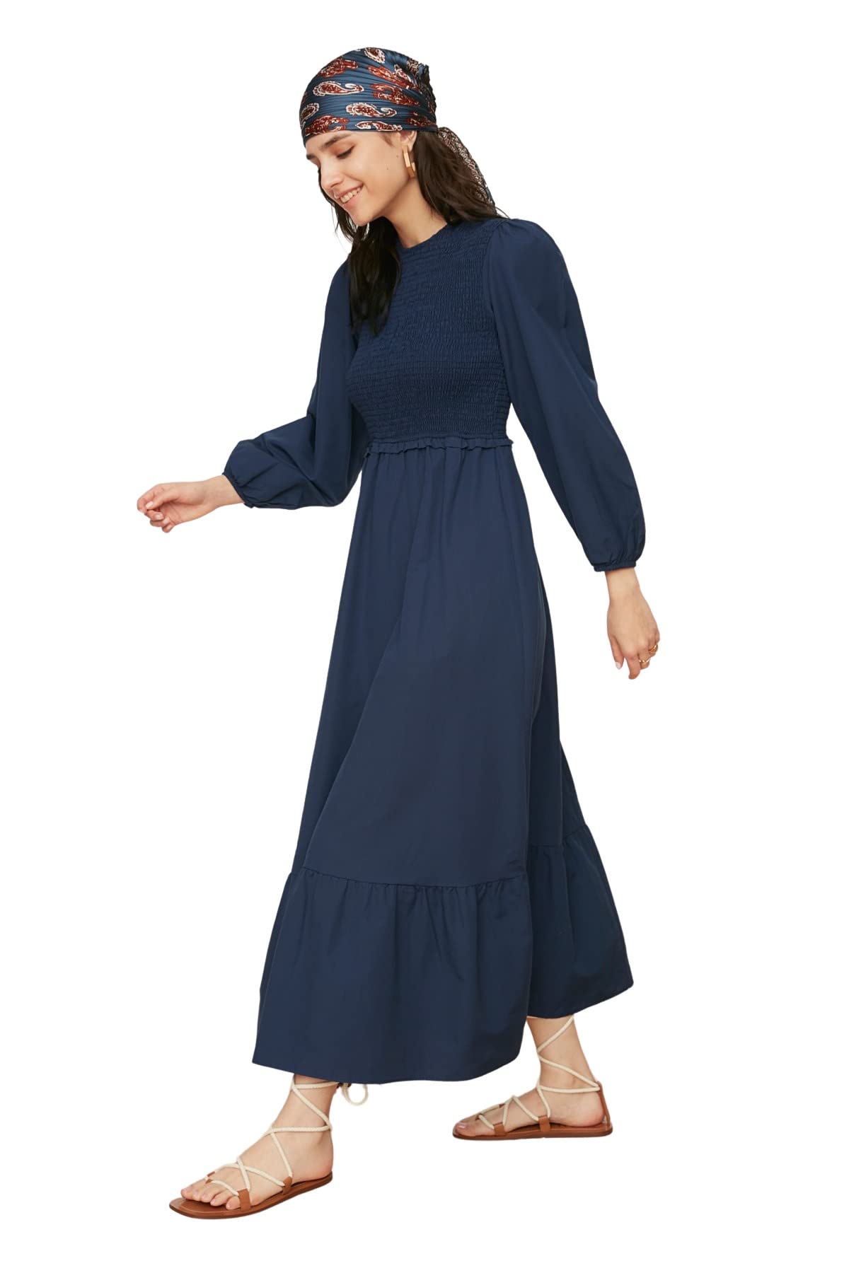 Trendyol Women's Design Maxi Skater Regular Woven Modest Dresses, Navy blue, 10