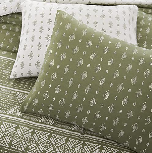 Geniospin Olive Green Queen Comforter Set 8 Piece, Reversible Boho Comforters Queen Size, All Season Comfortable Bedding Sets, Bed In A Bag With Comforter, Sheets, Pillowcases & Shams (Queen, 90"X90") #TOP6