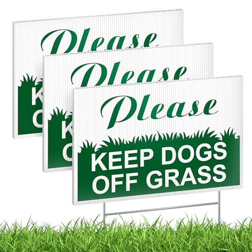Keep Dogs Off Grass Sign 6x9 Double-Sided Coroplast H-Stakes 3-Pack