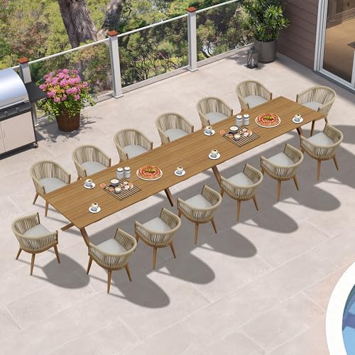 Image of PURPLE LEAF 16 Pieces Outdoor Dining Set with Patio Aluminium Dining Table and Wicker Chairs Modern Furniture Cushions Sets for Backyard Indoor Decor Kitchen Teak