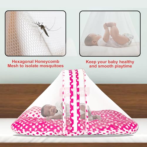 Image of VParents Rosy Pink Cotton Bedding Set & Mosquito Net