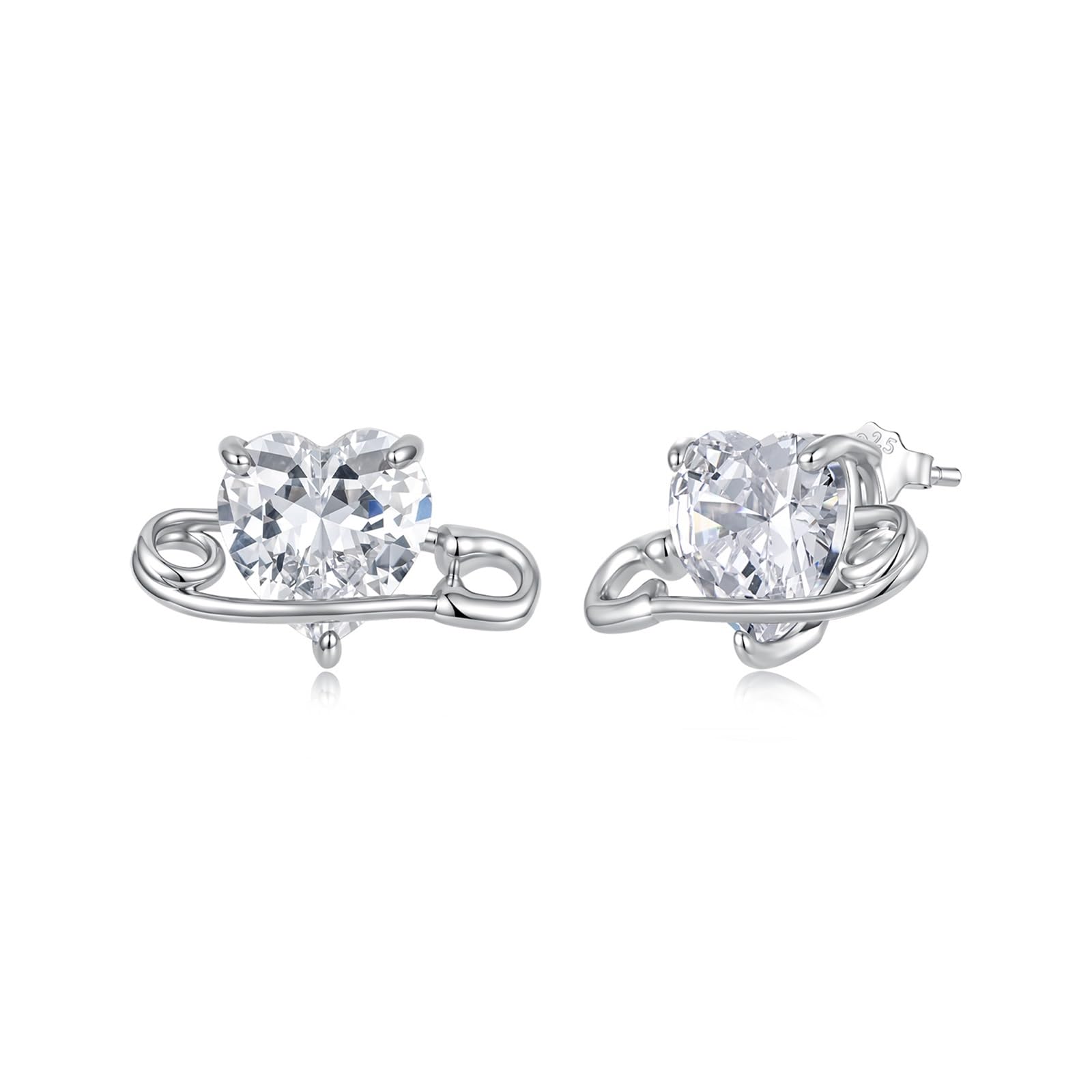 Orecchini 925 Argento Sterlino Graffetta Cuore CZ for Donne