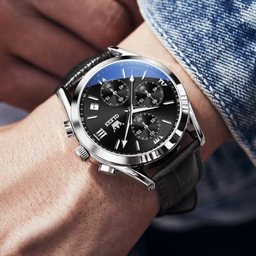 Image of OLEVS Men's Watches Brown Leather with Date,Casual Watches for Men,Large Face Watches Men,Chronograph Mens Watch,Sport Waterproof Business Dress Analog Quartz Men's Wrist Watches Reloj De Hombre