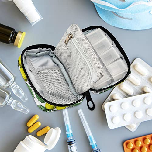 Fustylead Lemons Leaves Floral Pill Organizer Travel Portable Zipper Cloth Bag For Holding Weekly Supplements Vitamins And Fish Oils #TOP1