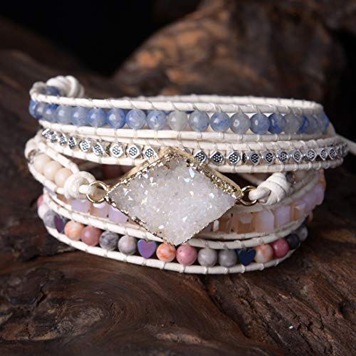 Ygline Boho Handmade Wrap Leather Tube Crystal Stone Bracelet For Women (Druzy Stone) #TOP2