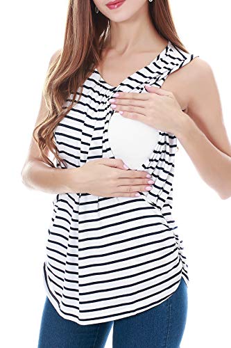 Smallshow XMSAL0014-BK-DG-SWT-M Women'S Maternity Nursing Tank Tops Breastfeeding Clothes 3-Pack Medium Black-Dark Grey-White Stripe thumb #2