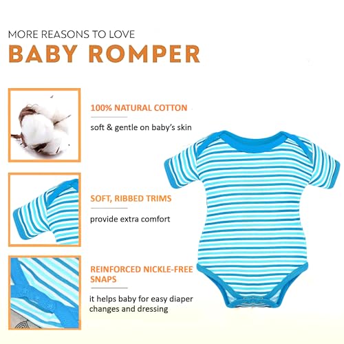 Image of VParents Rompers for New Born Baby Girl & Boy (Pack of 3), 100% Cotton Half Sleeve Romper /Bodysuit /Jumpsuit /Onesies /Sleepsuit For Infants & Toddlers, Comfortable Daily Wear Clothes For Babies