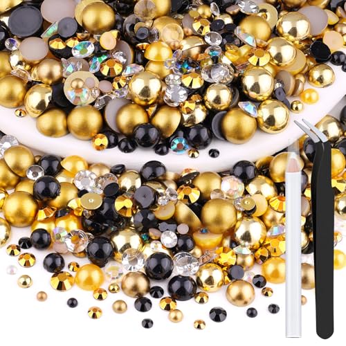 80g Flatback Pearls and Gold Rhinestones for Bedazzling Kits
