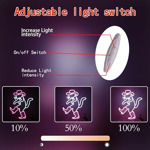 Image of Cowboy Cat Funny Neon Light Sign,Pink Cowboy Hat Animal Neon Sign for Western Rodeo Decor,Novelty Hand Gesture Led Light Up Sign for Home Decoration Bedroom Decor