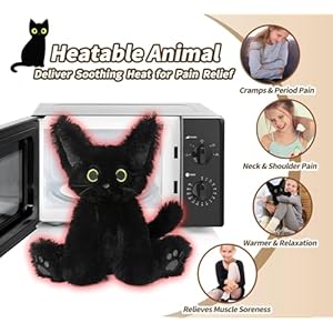 Cuckool black cat stuffed animals microwavable stuffed animals heating pad for cramps pain stress relief heatable coolable lavender scented cat plush toys for anxiety women kids bedtime  urban country home decor