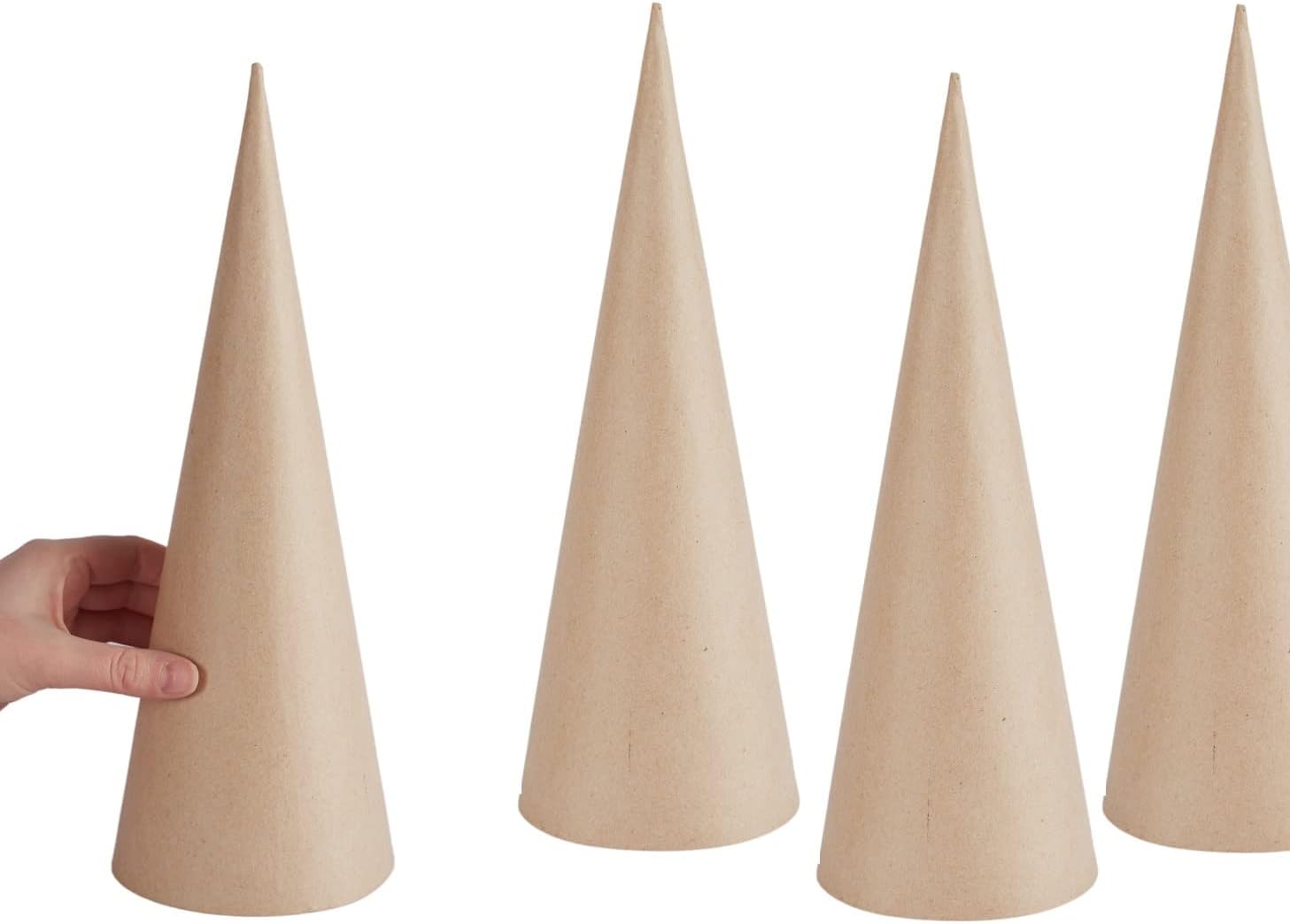 Paper Mache Cones Open Bottom - Bulk Pack of 12 Tall Cardboard Papier Mache Cones for Crafting Dolls, Holiday Angels, and Christmas Trees by Factory Direct Craft (Size: 13-3/4" H)