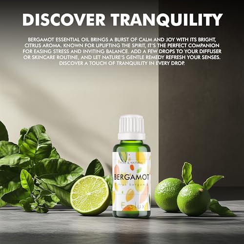 Image of Esslux Bergamot Essential Oil for Diffuser & Skin | 100% Natural Bergamot Oil for Hair, Aromatherapy, Shampoo & Soap Making | Uplifting Citrus Scent for a Refreshing Experience, 60 ML