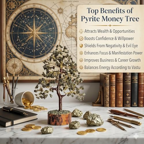 Image of Pyrite Money Tree for Wealth & Prosperity | Natural Pyrite Crystal Tree | Feng Shui Vastu Good Luck Tree | Home & Office Decor | 300 Beads | 10-12 Inch