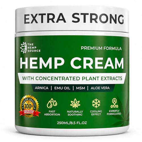 Extra Strong Hemp Cream 250ml | Ideal for Back Knees Feet Hands & Joints