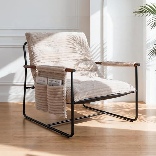 HavBeat Comfy Accent Chair Cozy Reclining Sleeper Oversized Recliner Arm Chairs for Living Room Modern Lounge Armchair with Wood Armrests Sturdy Upholstered Single Sofa for Bedroom Home Office