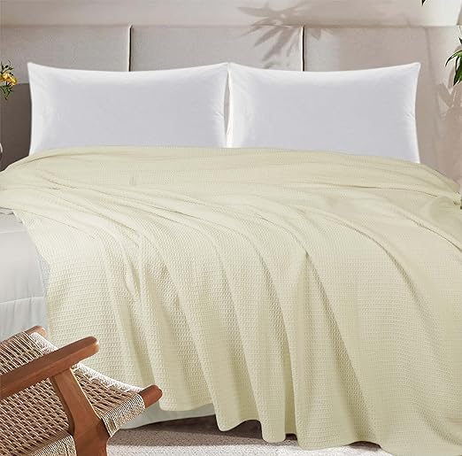 Miniatura 2 de WEAVER'S CASE Manta térmica 100% suave de algodón peinado de alta calidad para máxima comodidad y calidez (marfil, tamaño King (90 x 102 pies)