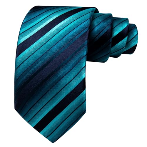 Image of Barry.Wang Man Stripe Ties Set Silk Woven Pocket Square Necktie Cufflinks Formal Party Business