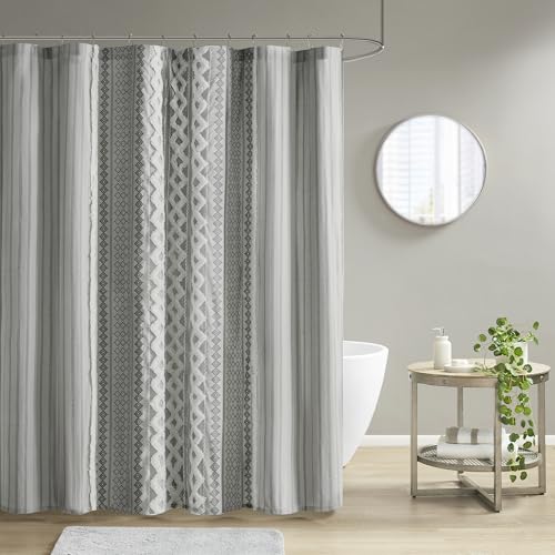 Image of INK+IVY Imani Tufted Chenille 100% Cotton Shower Curtains Machine Washable, Modern Home Bathroom Decor Bathtub Privacy Screen, 72 inch x 72 inch, Grey