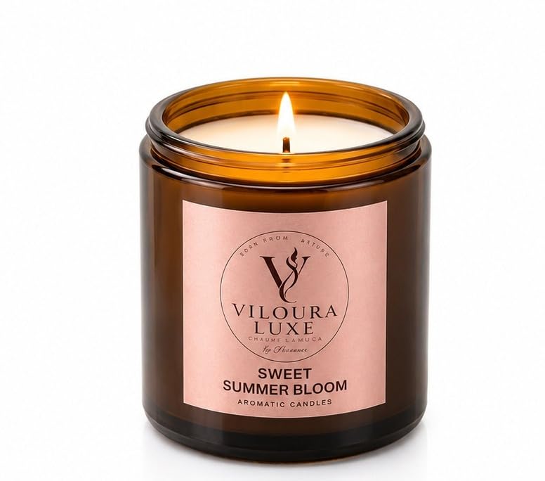 Sweet Summer Bloom Aromatic Candle in Amber Jar | Floral Scent, Amber Glass Jar, Home Fragrance, Born from Nature, Single Wick-picture-13
