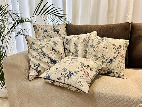 Image of Jaipur Weaves Cushion Cover 16 inch x 16 inch - Pure Cotton, Decorative Soft Floral Cushions for Sofa /Bed /Chair, Gift for Home Decor (5, Garden Cream), 180 TC