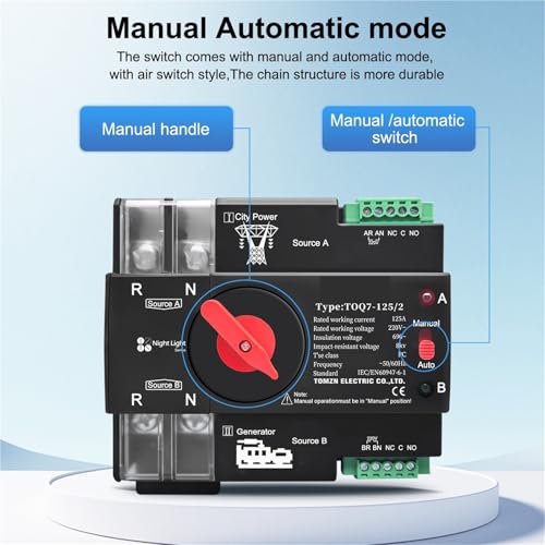 Interruptor ATS de transferencia automática para no perder la luz en casa con paneles solares 2P 3