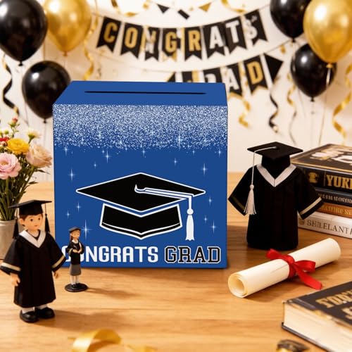 Image of Graduation Congrats Card Box, 2026 Graduation Party Decorations, Graduation Party Decorations Graduation Money Card Boxes Holder Graduation Gift Party Favors Decor Party Supplies (Blue)