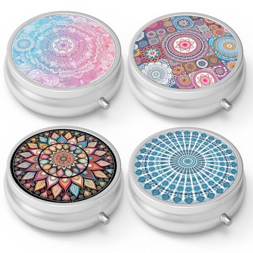 Image of Pill Box 3 Compartment Medicine Pill Case,Portable Pill Box for Pocket or Purse Pill Box Decorative Metal Medicine Vitamin Organizer Unique Gift(4PCS)