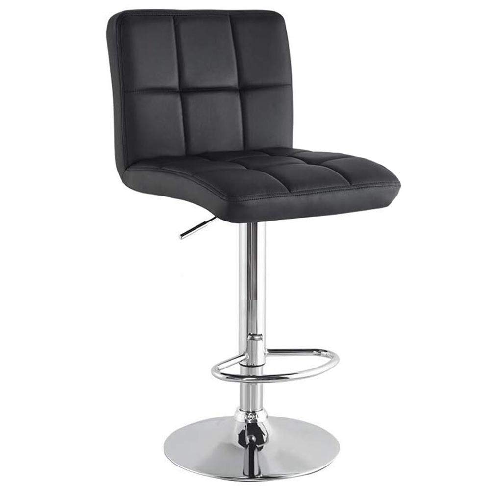 BAKAJI Set 2 Sgabelli Alto da Bar Cucina Seduta e Schienale in Ecopelle Eco Pelle Sgabello Base in Metallo Cromato con Poggiapiedi Altezza Regolabile Design Moderno (Nero)