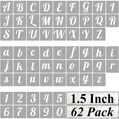 Estêncis de letras do alfabeto de 3 cm para pintura – pacote com 62 modelos de estêncil de letras e