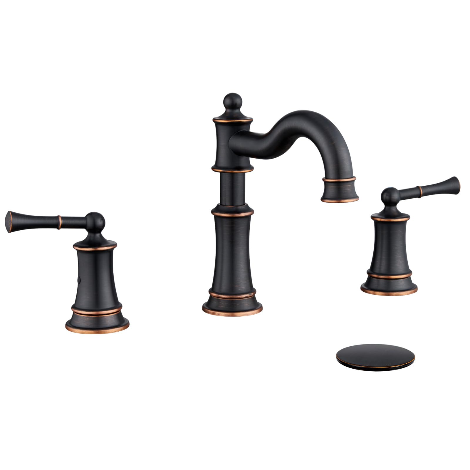 NAUKWAN Bathroom Sink Faucet, Roman Stlye Rotated Spout Vanity Basin Faucets 3 Hole 2 Handle 8 inch Widespread Deck Mount Brass Faucet for Sink with