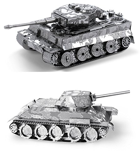Metal Earth 3D Laser Cut Models - Tiger I Tank and T-34 Military Tank WWII = Set of 2