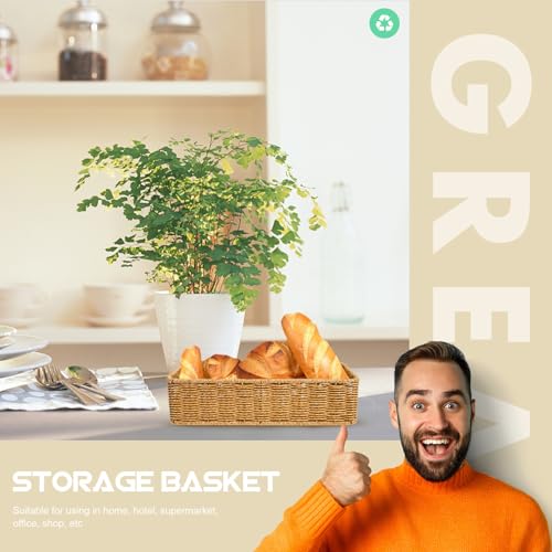 Cesta tejida de plástico rectangular marrón para organizar toallas en casa 6
