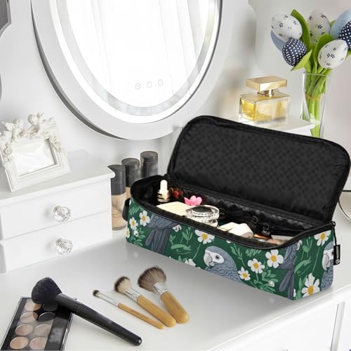 Bolsa de viaje para herramientas de cabello Cartoon Parrots verde con tapete resistente al calor desmontable impermeable para planchas y rizadores miniatura 6