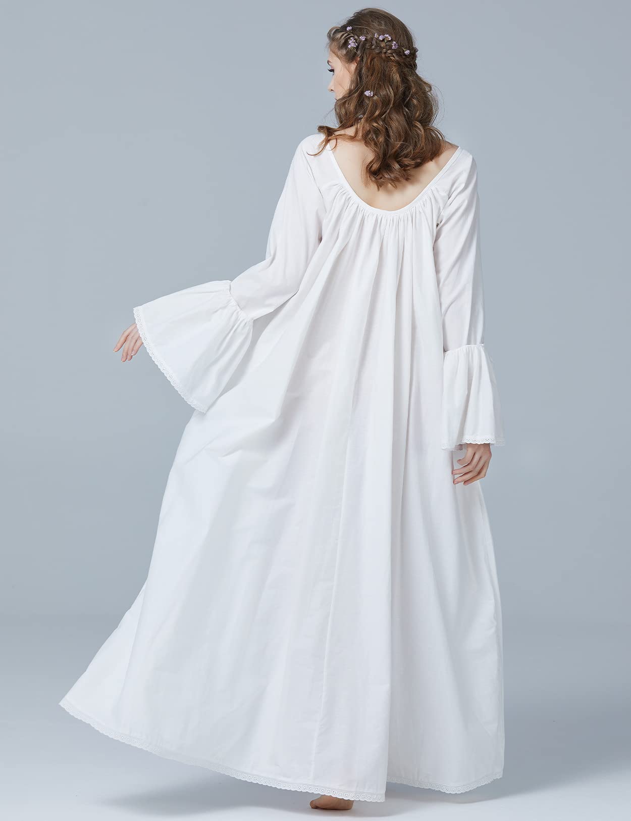 BEAUTELICATE Viktorianisches Nachthemd Langarm 100% Baumwolle Lang Nachtkleid Für Damen Braut Hochzeit Loses Retro Nachtwäsche Elfenbein