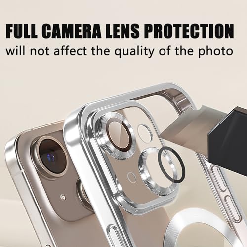 Image of Misscase for iPhone 14 Magnetic Glitter Case Compatible with MagSafe,Full Protection Slim Shockproof Anti-Scratch Case with Camera Lens Protector Logo View Dust-Proof Net for Women Silver