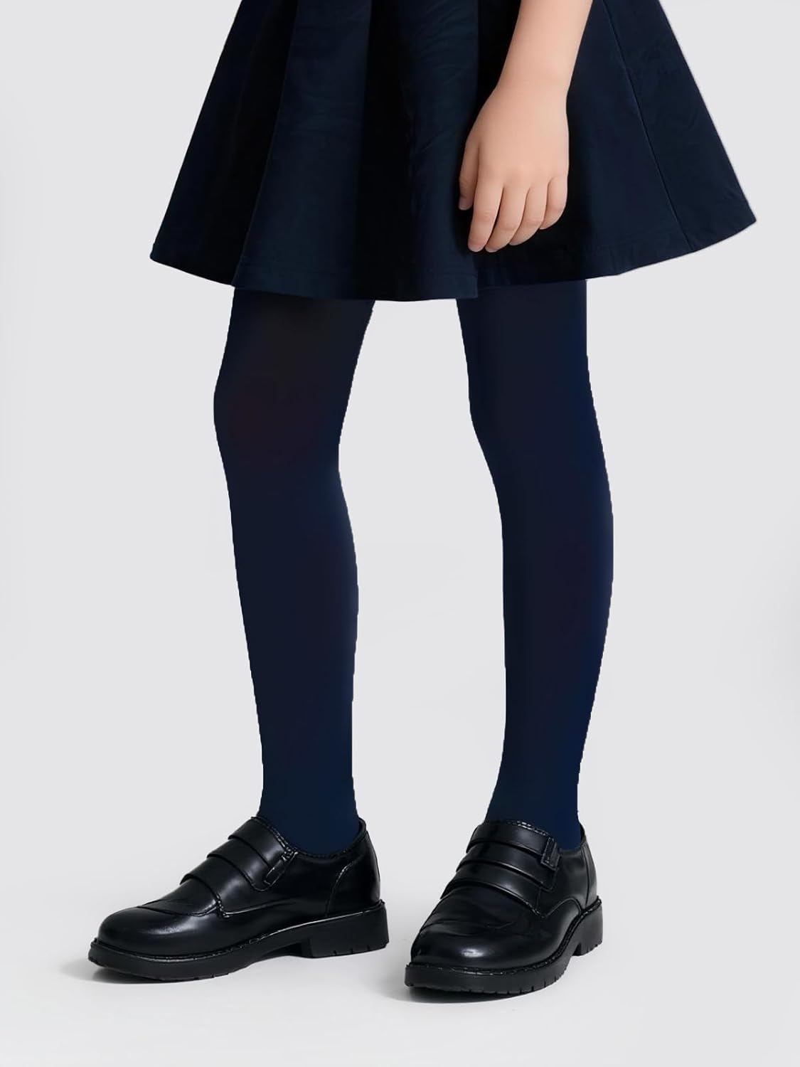 COTTON DAY Kids Girls School Dress Cotton Tights Black White Navy Blue Burgundy - Image 4