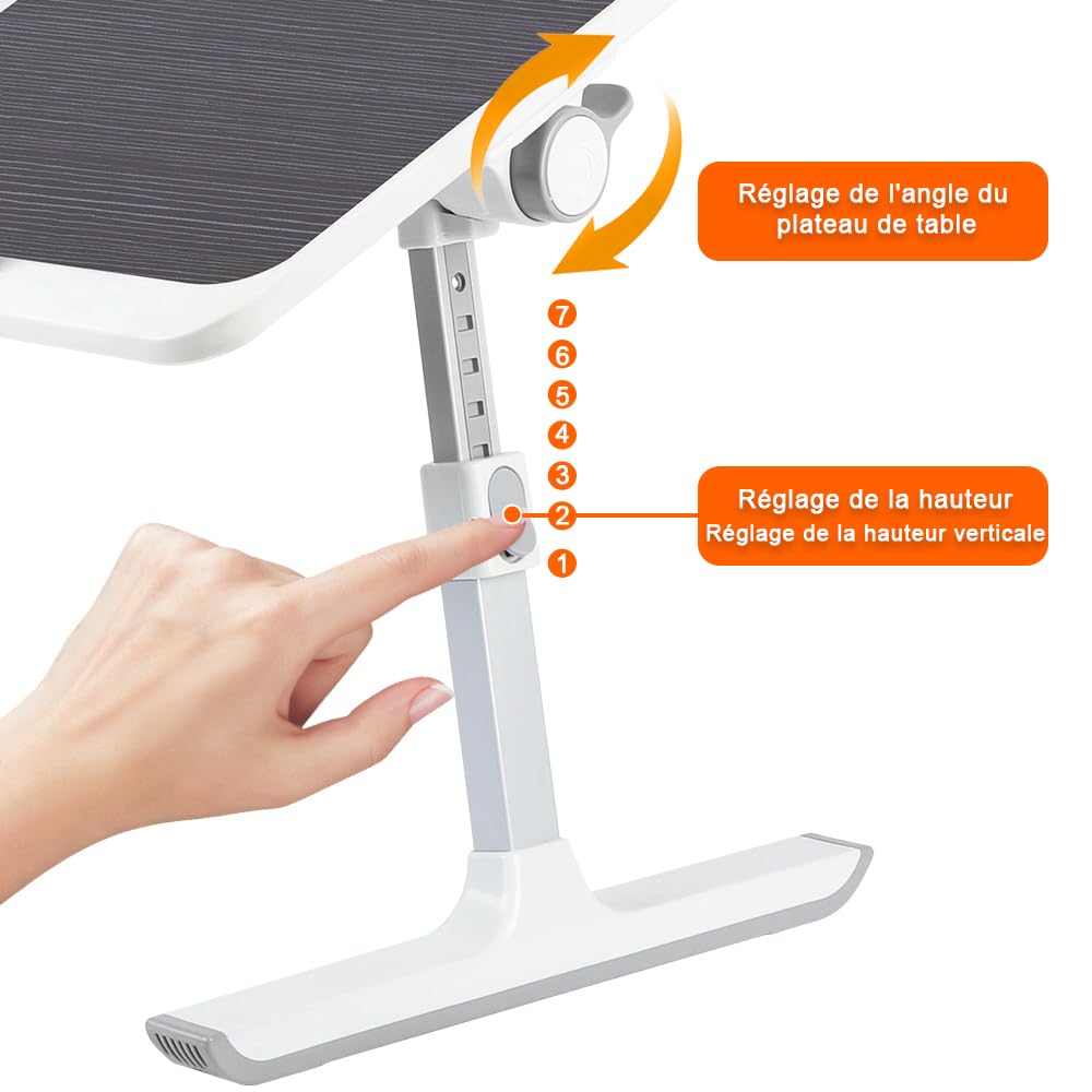 Supfine Table de Lit pour Ordinateur Portable, Support Réglable en Hauteur et Angle, avec Tiroir et Refroidisseur PC Intégré, Noir 60x40 cm