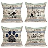 Royalours Camping Happy Camper Pillow Covers Cotton Linen Rustic Wood Background Inspirational Words Lettering Throw Pillow Cases Cushion Cover Home Sofa Office Decor 18