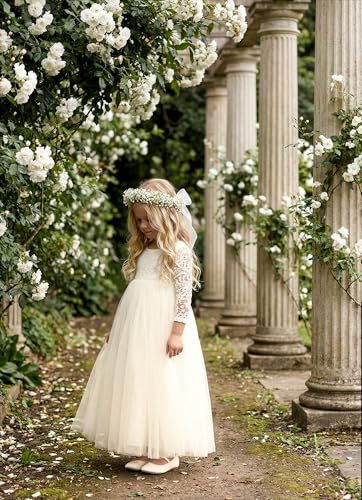 Image of 2Bunnies Girl Peony Lace Back A-Line Straight Tutu Tulle Party Flower Girl Dress