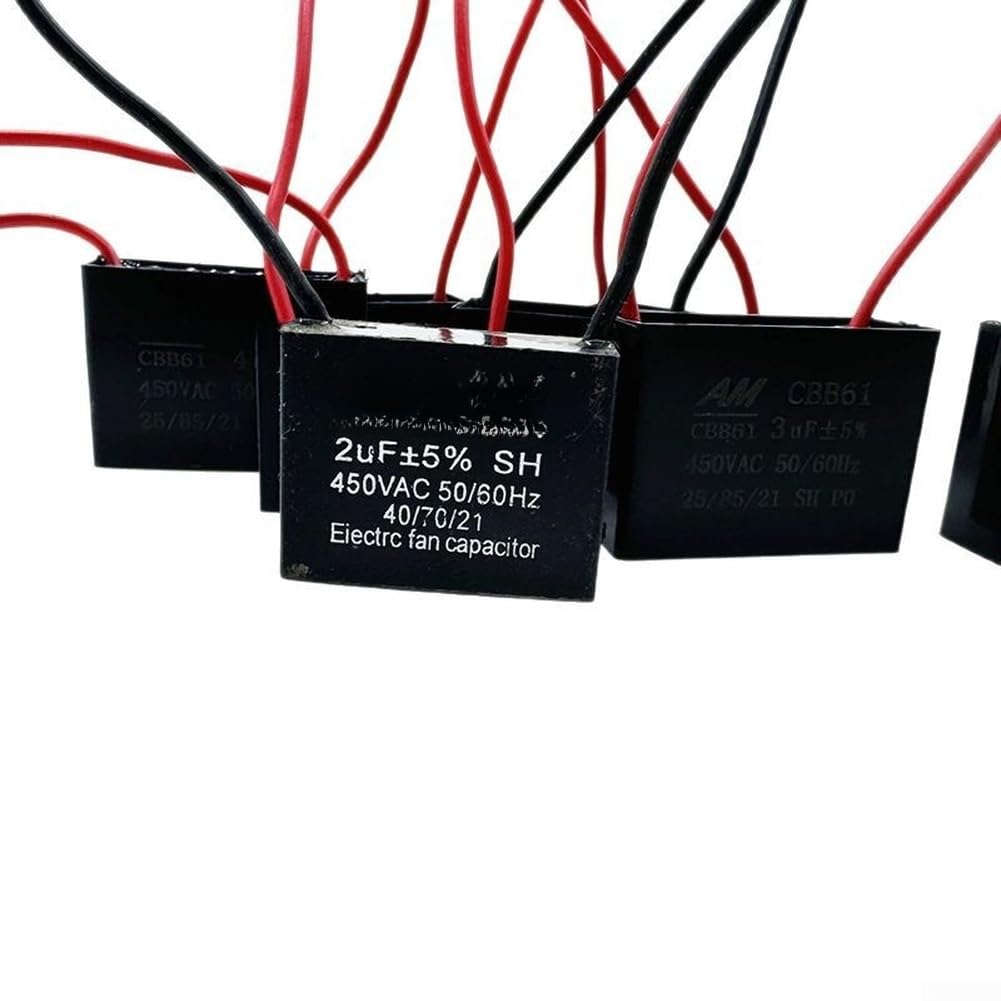 Condensador de arranque del motor del ventilador eléctrico 450VAC CBB61 CBB61 CBB6 Rango de capacitancia 0.8uF a 25uF para circuitos de motor de CA que funcionan a 50Hz o 60Hz (25uF (25 piezas)