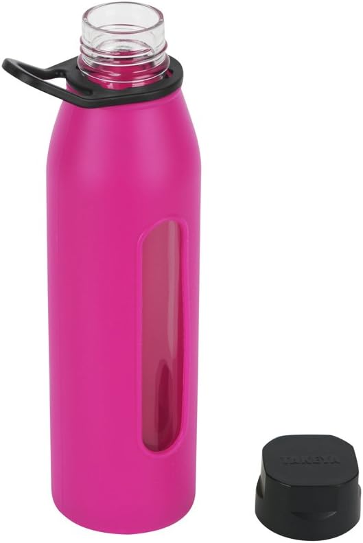 Takeya 22 Ounce Classic Glass Water Bottle with Silicone Sleeve and Twist Cap, Fuchsia